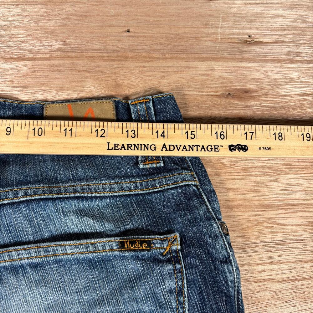 Nudie Jeans Dark Wash Straight Leg 31W x 34L Distressed Jeans Denim - Picture 9 of 10